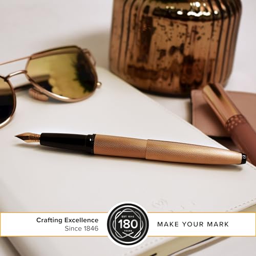 Cross ATX Brushed Rose Gold Stainless Steel Fine Nib Fountain Pen - Refillable Pen for Smooth Writing - Black Ink - Comfortable Grip - Long-Lasting - Professional Office Supplies - color: Sandblasted Rose Gold, style: Fine Nib