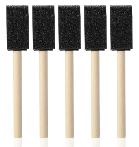 5 Pcs Foam Brush, Foam Paint Brushes 1 Inch Black Wood Handle Foams Brushes for Painting, Varnishes & DIY Projects