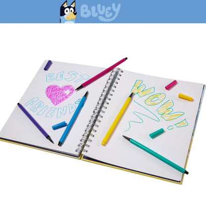 Innovative Designs Bluey Sketchbook for Kids with Washable Markers, 86 Blank Pages Spiral Bound, Blue - color: Bluey