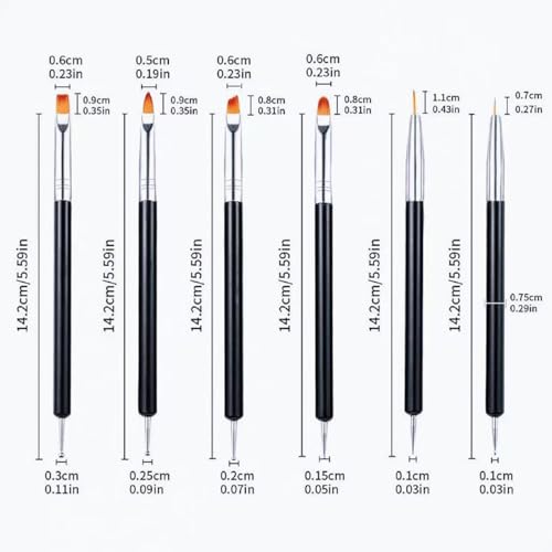 Metallic Nail Art Brushes Set, 6Pcs Double-Ended Thin Detail Art brush Liner,Nail Liner Brush, Nail Dotting Drawing Tool, UV Gel Polish Painting Tool,Nail Art Design Pen