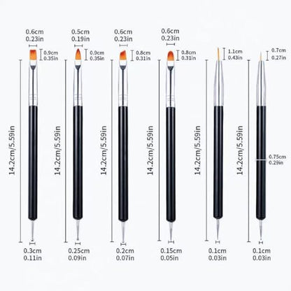 Metallic Nail Art Brushes Set, 6Pcs Double-Ended Thin Detail Art brush Liner,Nail Liner Brush, Nail Dotting Drawing Tool, UV Gel Polish Painting Tool,Nail Art Design Pen