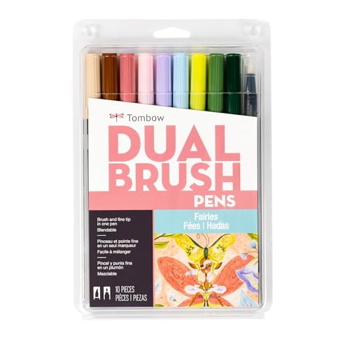 Tombow 56255 Dual Brush Pen Art Markers, Fairies, 10-Pack, Water-Based Ink, for Hand Lettering, Watercolor, Fine Art, Illustrations