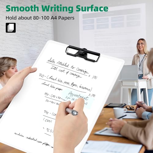 FRETONBA White Clipboard with Pen Holder, Set of 6 Plastic Clipboard with Low Profile Metal Clip, Hanging Clipboards Holds 8.5x11 Inch Papers, Standard A4 Letter Size Clip Boards for Office & School - style: 6 Pack-White