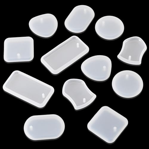 12Pcs Silicone Molds Assorted Shapes Resin Epoxy Molds for Keychain Charms Pendants Handmade Necklace Jewelry Casting Mold for DIY Craft Supplies White 1.61~2.05x1.36~1.65x0.30inch