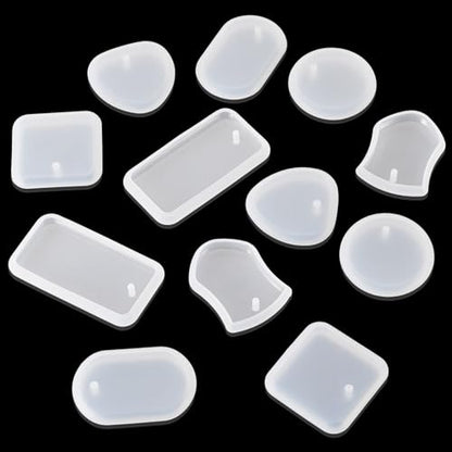 12Pcs Silicone Molds Assorted Shapes Resin Epoxy Molds for Keychain Charms Pendants Handmade Necklace Jewelry Casting Mold for DIY Craft Supplies White 1.61~2.05x1.36~1.65x0.30inch