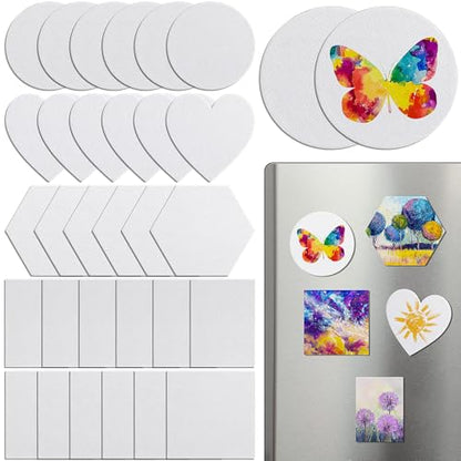 Engrowtic 30 Pcs Mini Magnetic Canvas Panel Boards - Various Size Magnetic Canvases for Painting Fridge Locker Art Crafts DIY, White