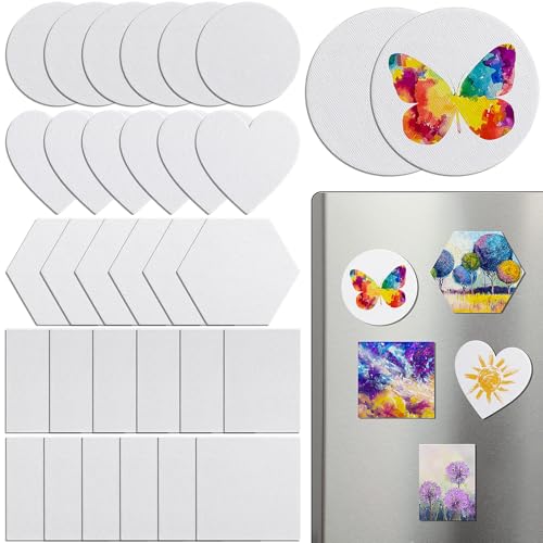 Engrowtic 30 Pcs Mini Magnetic Canvas Panel Boards - Various Size Magnetic Canvases for Painting Fridge Locker Art Crafts DIY, White