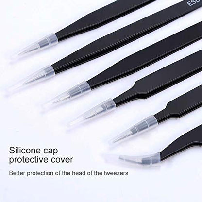 6PCS Precision Tweezers Set, Upgraded Anti-Static Stainless Steel Curved of Tweezers, for Electronics, Laboratory Work, Jewelry-Making, Craft, Soldering, etc, by kaverme. - style: 6pcs