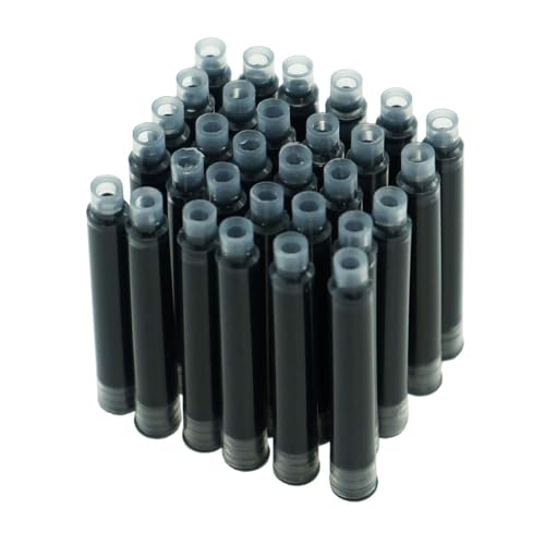 Asvine Fountain Pen Ink Cartridges Black Color, Set of 30 Refill Ink Cartridges, 3.4 mm Bore Diameter - color: Black
