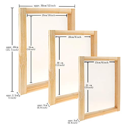 Caydo 23 Pieces Screen Printing Starter kit Include 3 Different Size of Wood Silk Screen Printing Frame with Mesh, Screen Printing Squeegees, Inkjet Transparency Film, Ink Knife, and Mask Tape - style: 23pcs