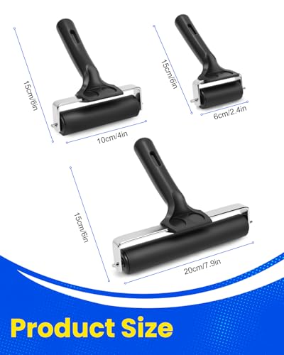 UCEC Brayer Rollers for Crafting – Durable Rubber Ink Roller, Brayer Roller for Printmaking, Paint, Great for Diamond Painting, Gelli Arts Gel Printing Plate – 3 Pack (2.4’’, 4’’, 7.9'') - color: 2.4+4+7.9 Inch-Black