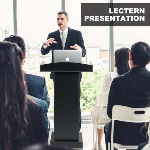 Black Podium Stand for Lectern, Presentation, Church, Classroom, Shelf Adjustable - color: Black