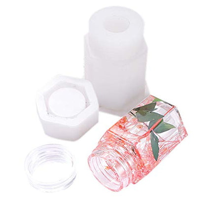 4 Style DIY Jewelry Resin Casting Molds Bottle Storage Jar with Lid Crystal Epoxy Mold Kit Handmade Craft Aromatherapy Candle Making Tool Clear Silicone Plaster Clay Mould （Hexahedron Bottle） - color: （Hexahedron Bottle）