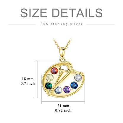 Artist Paint Palette and Brush Necklace - 925 Sterling Silver Pigment Pendant, Colorful Painters Charm, Future Artist Jewelry Gifts for Women - style: Palette Necklace-gold