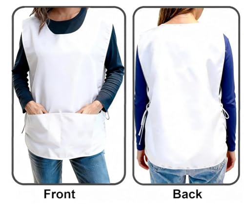 Large Smock Cobbler Apron for Men & Women, Adjustable Side Ties & 2 Pockets - color: White