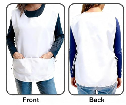 Large Smock Cobbler Apron for Men & Women, Adjustable Side Ties & 2 Pockets - color: White