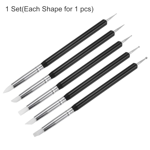 HARFINGTON 5 Pcs Silicone Clay Sculpting Tool Double-Ended Rubber Tip Metal Ball Silicon Shaper Pens Modeling Stylus Dotting Tool for DIY Handicraft Sculpture Pottery Painting, Black - color: Black