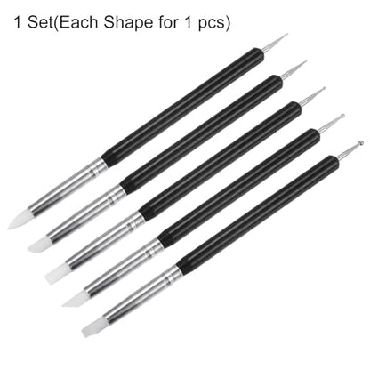 HARFINGTON 5 Pcs Silicone Clay Sculpting Tool Double-Ended Rubber Tip Metal Ball Silicon Shaper Pens Modeling Stylus Dotting Tool for DIY Handicraft Sculpture Pottery Painting, Black - color: Black