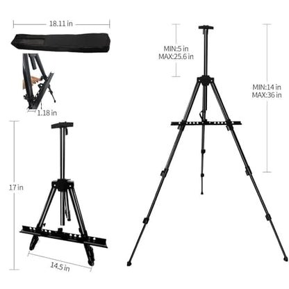 RRFTOK Easel Stand for Sign and Painting: Art Portable Adjustable Metal Tripod Easels for Display Height from 17 to 66 Inch -Canvas Stand for Table-Top/Floor Paint - Gifts for Teens Art Supplies - style: 66BC 1-pack