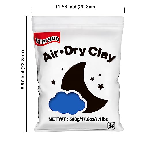 ifergoo Blue Air Dry Clay - Moldable Cosplay, DIY Creative Modeling Clay for Adult Arts & Craft Project, Fake Bake, Slime Supplies, Super Light Magic Foam Molding Clay, Soft, No-Sticky, 1.1LBS/500G - color: Blue/500g