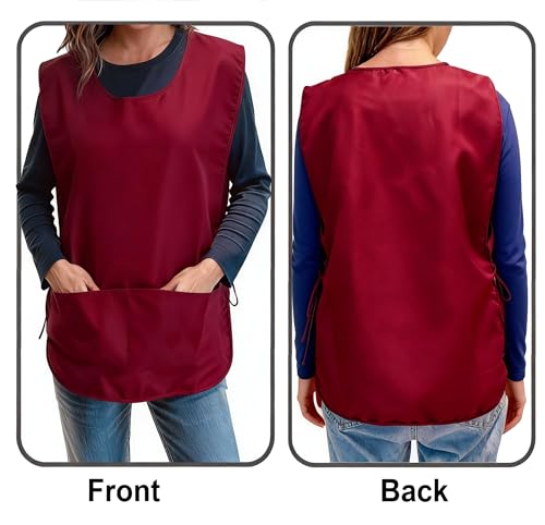 Large Smock Cobbler Apron for Men & Women, Adjustable Side Ties & 2 Pockets - color: Wine Red
