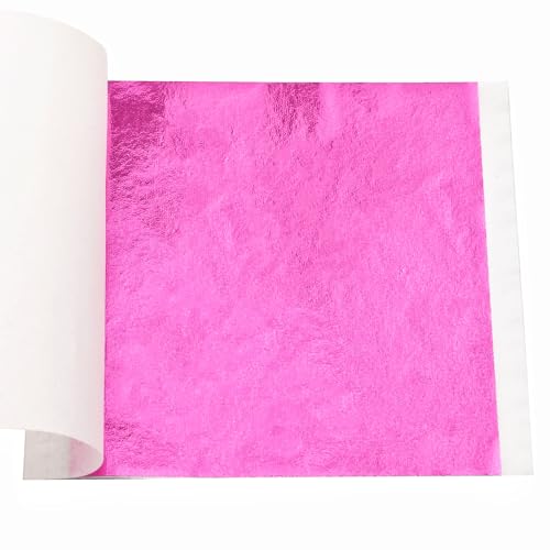 KINNO Gold Leaf Sheets for Art, 100 Sheets Magenta Gold Foil for Home, Wall, Frame, Ceiling, Furniture Decoration, 3.15 by 3.35 Inches - color: Magenta