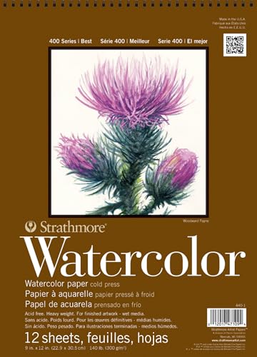 Strathmore 400 Series Wire Bound Watercolor Pad, 140 lb. Cold Press, 9 X 12 inches, White, 12 Sheets (440-1) - size: 9 x 12 inches, style: Wire Binding