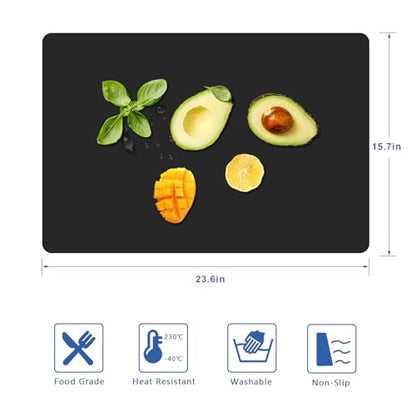 Silicone Placemats, Food-Grade Non-Slip Waterproof, Dining, Stain Resistant, Countertop Protector, Kitchen Counter Mat, Heat Resistant, Baking mat Dishwasher Safe (Black, 1) - color: Black, size: 23.6 x 15.7 in - 1pc (0.05 in)