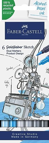 Faber-Castell Goldfaber Alcohol Sketch Markers: 6 Dual Tip Markers Colors - Product Design, Dual Brush and Fineliner Marker Pens, Alcohol Blending Markers Great for Illustrations and Drawing - style: Product Design