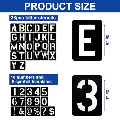 42 Pcs 3 Inch Alphabet Letter Stencils Symbol Numbers Stencils, Reusable Plastic Letter Template Set for Drawing on Wood, Wall, Glass, Porch, Fabric, Rock, Sign and Craft Decoration (Black) - size: 3 inch（Black）