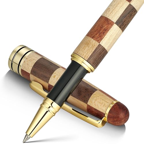 BEILUNER Luxury Wood Ballpoint Pen Writing Set, Chess Style - Elegant Fancy Nice Gift Pen Set for Signature Executive Business Office Supplies - Gift Boxed with Extra Refills (Black) - color: Chess