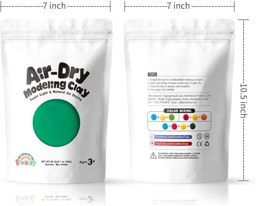 Sago Brothers Modeling Clay for Kids - Green, 7 oz Molding Magic Clay for Kids Air Dry, Super Soft Clay for DIY Slime, Ultra Light Air Dry Modeling Clay for Toddlers Children Teens | Molding magic clay for kids air dry, super soft for DIY slime. Ultra lig