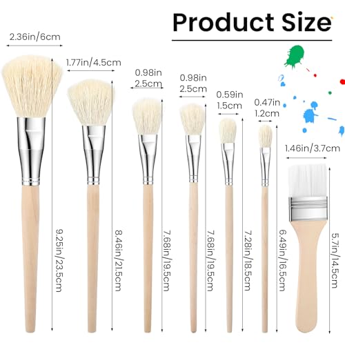 Mop Brush for Acrylic Painting, 7 Pieces Goat Hair Blending Brushes Set with Wooden Handle, Artist Paint Brushes for Watercolor Oil Painting Face Body Art Pottery Glazing & More