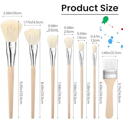 Mop Brush for Acrylic Painting, 7 Pieces Goat Hair Blending Brushes Set with Wooden Handle, Artist Paint Brushes for Watercolor Oil Painting Face Body Art Pottery Glazing & More