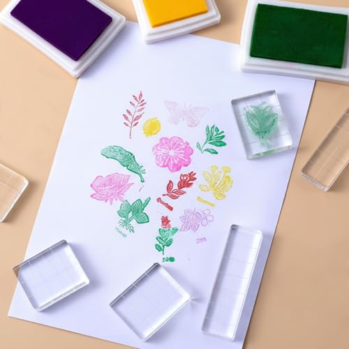 4 PCS Acrylic Stamp Block, 2 Sizes Clear Stamp Block with Grid Lines Stampings Tool, Acrylic Blocks for Stamping Acrylics Stamping Blocks for Crafting Scrapbooking Crafts, Card Making DIY Ornaments