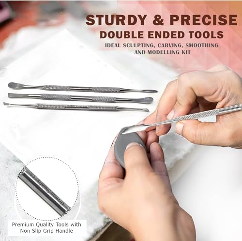 A2ZScilab - Stainless Steel Spatula Wax & Clay Sculpting Tool Carver Set, Carving Pottery Tools - Sculpture Shaper Polymer Modeling Tools for Clay, Pottery, Ceramics Artwork & Holiday Crafts (3PK) - style: 3PK