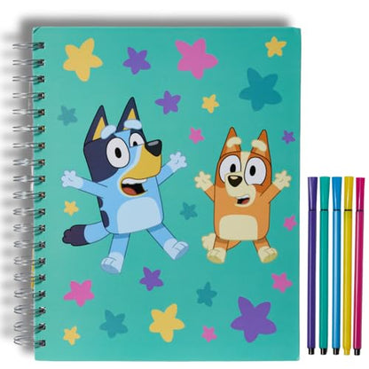 Bluey Sketchbook for Kids with Washable Markers, 86 Blank Pages Spiral Bound, Turquoise - color: Blueey