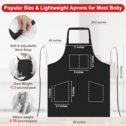 SHEOMERN 3 Pcs Dual Waterproof Oilproof Kitchen Chef Aprons with 4 Pockets for Men Women, Adjustable Soft Anti-Tear Cooking Bib Apron for Baking Grilling BBQ Painting Cleaning (Black) - color: Black