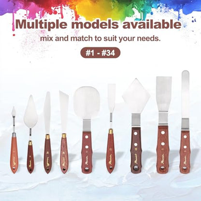 MECCANIXITY Pack of 2 Palette Knife No.1, 6.9" Long with Stainless Steel Flexible Spatula Pallet Knife and Wood Handle for Scraping, Mixing, Oil Acrylic Painting Canvas - style: No.1