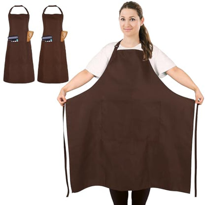 2 Pack Plus Size Waterproof Cooking Chef Apron with 2 Pockets for Men Women - color: Coffee