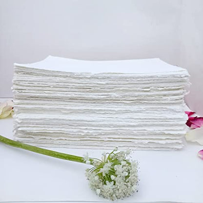 Sketchbook - Sketch Pad - Watercolor Paper - Mixed Media Sketchbook - 20 Sheets of Off-White Deckle Edge Cotton Handmade Paper of 130 GSM by Paper Craft (PC-HPDW101-6x8-20)
