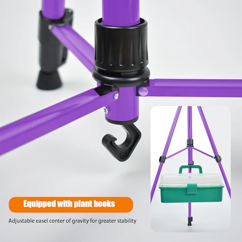 Easel for Painting, Portable & Foldable Easels Stand, Height-Adjustable 22'' to 62'', Equipped with Tray, Water Bucket Hook, Spirit Level, Compass & Carrying Bag for Art Display,Travel - Purple - style: Purple