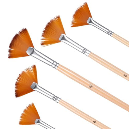 Fan Brush for Painting, 5 Pcs Fan Brush Set Long Wood Handle Paint Brushes Soft Anti-Shedding Professional Artist Painting Brushes for Acrylic Oil Watercolor Gouche Kits(2#, 4#, 6#, 8#, 10#)