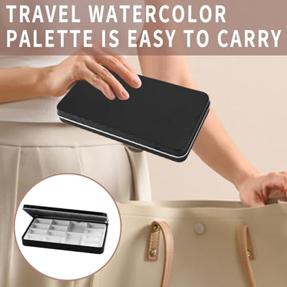 Travel Watercolor Palette,Portable Ceramic Palette with 14 Well,Metal Paint Box with Porcelain Palette(Blak Box) - color: Black