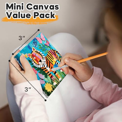 CONDA Mini Stretched Canvas for Painting, 3x3 Inch 24 Packs of Small Canvases for Kids and Art Supplies, 100% Cotton Primed Canvas, 2/5 Inch Profile Value Bulk Pack for Acrylics, Oils Painting - size: 3x3 inch, 24 Pack