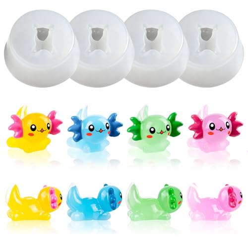Mini Cute Axolot Figurines Silicone Mold, 4 Pcs Micro Dollhouse Animal Epoxy Casting Mold with Realistic Shapes for DIY Resin Art Fairy Garden Miniatures Landscape Crafts Decor - color: 4 Pcs Axolot White