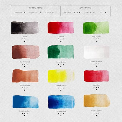 MyArtscape Watercolor Paint Set – 12 x 12ml Highly Pigmented Paint Tubes for Artists, Beginners & Hobbyists | Vibrant Transparent Colors for Blending & Layering