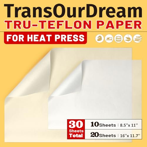 30 Pack PTFE Teflon Paper 16×11.7" 20 Sheets and Teflon Paper 8.5×11" 10 Sheets Mix Pack for Heat Press Heat Resistant Craft Mat,Sublimation Paper and Heat Transfer Paper Reusable - color: Teflon Paper, size: 11"×17" 20Sheets & 8.5"×11" 10Sheets