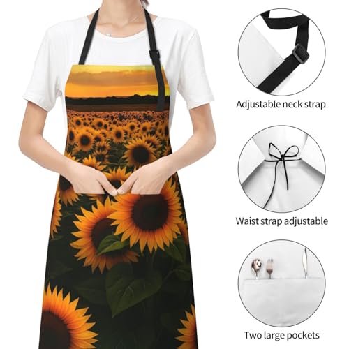 KKdskkds Tribal Boho Geometric Multi-Purpose Adjustable Waterproof Apron With Pocket For Men Women - color: Sunflower Field at Sunset