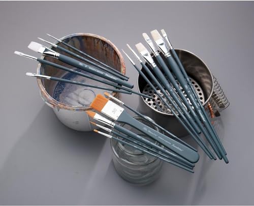 Winsor & Newton Foundation Synthetic Acrylic Brush Set, Short Handle, Flat, 3 Pack - size: Flat 4 & 10 & 14, style: Short Handle